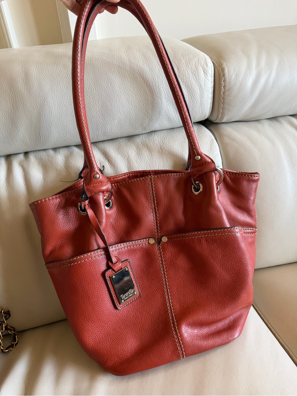 Tignanello burned orange Tan  Leather Shoulder Tote